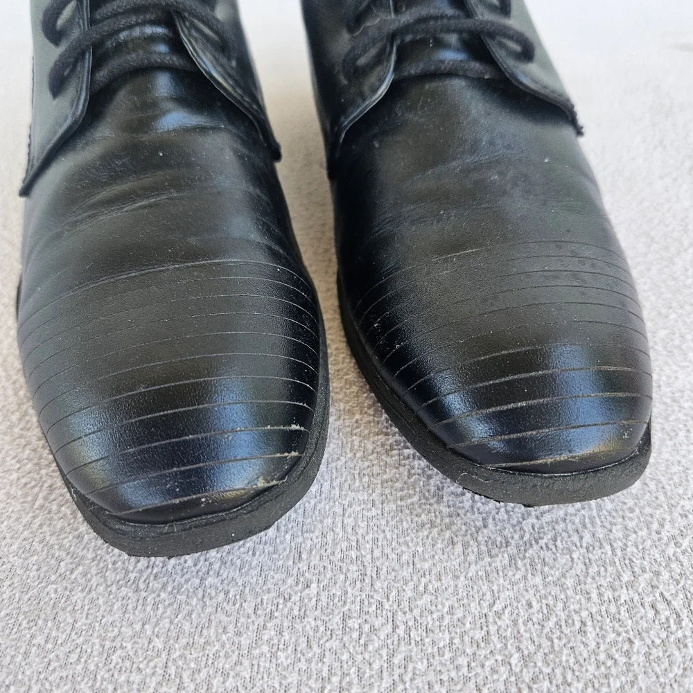 Kenneth Cole Straight Line Dress Oxford Shoe Black Youth SZ 1.5 Formal Tie
